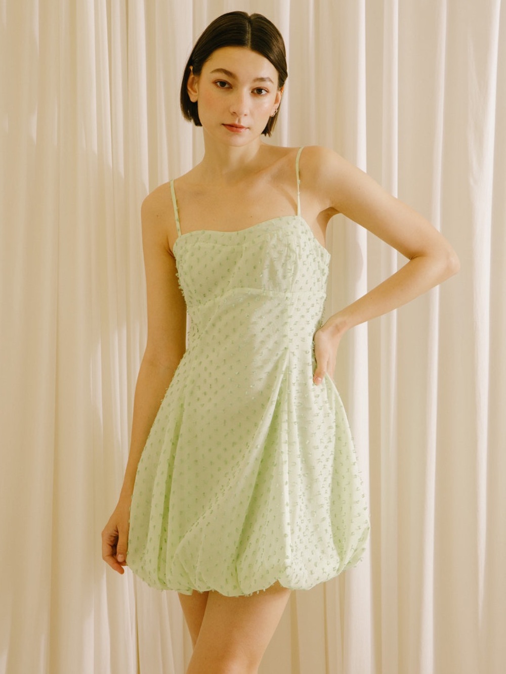 Storia Pastel Mint Green Dots Mini Dress